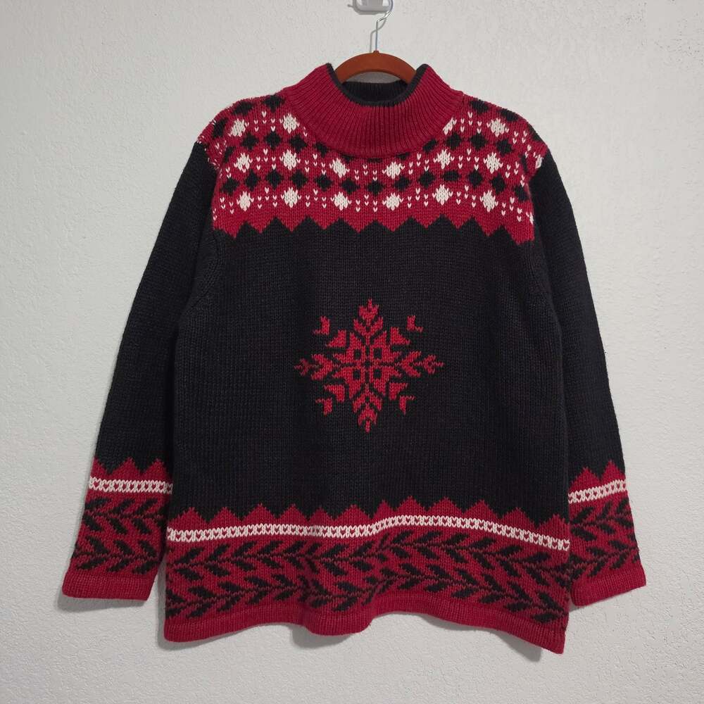 Vintage 90s Ramie Angora Blend Mock Neck Sweater sz 1X Snowflake Holiday Winter